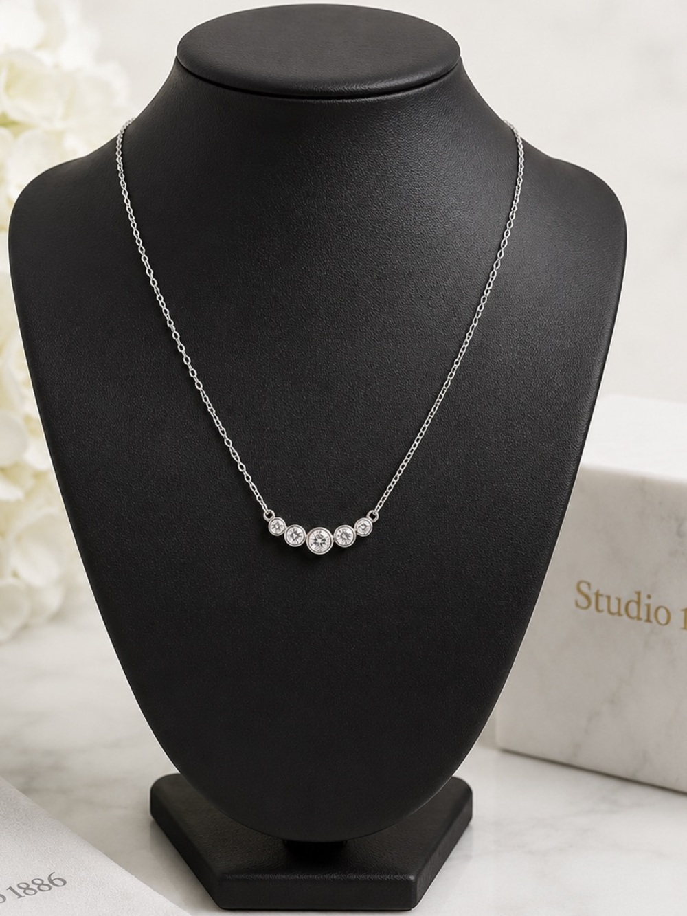 925 Sterling Silver CZ Bezel Necklace